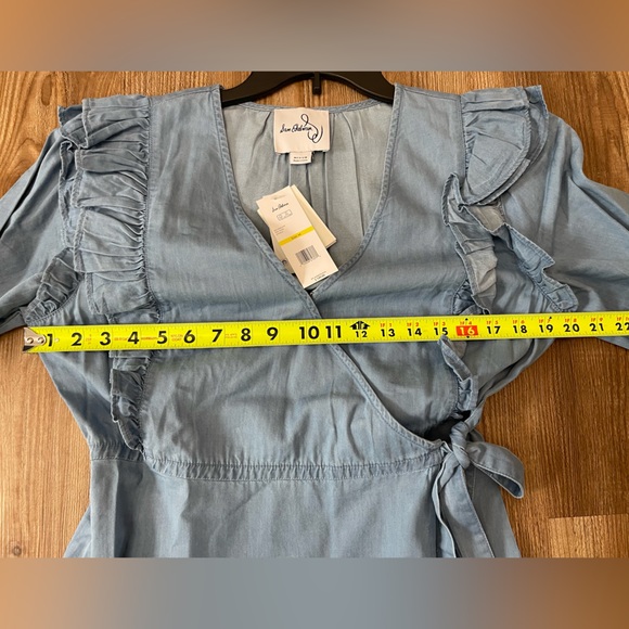 Sam Edelman Ophelia Ruffle Blue Midi Wrap Dress Size Medium NEW WITH TAGS - Picture 12 of 16